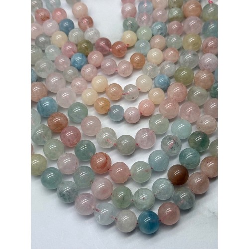 Каменные бусины, Берилловый Микс, люкс, шарик гладкий, 10 мм, длина нити 19 см