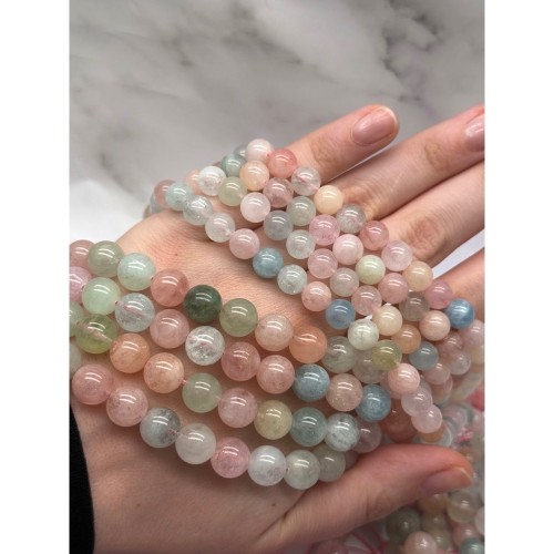 Каменные бусины, Берилловый Микс, люкс, шарик гладкий, 10 мм, длина нити 19 см