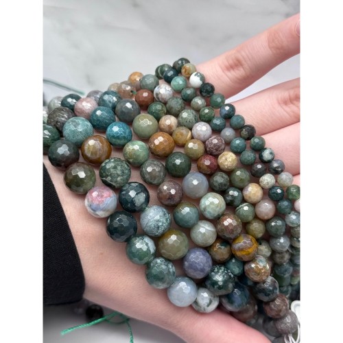 Каменные бусины, Яшма, зелёная, индийская, шарик огранка, 6 мм, длина нити 38 см