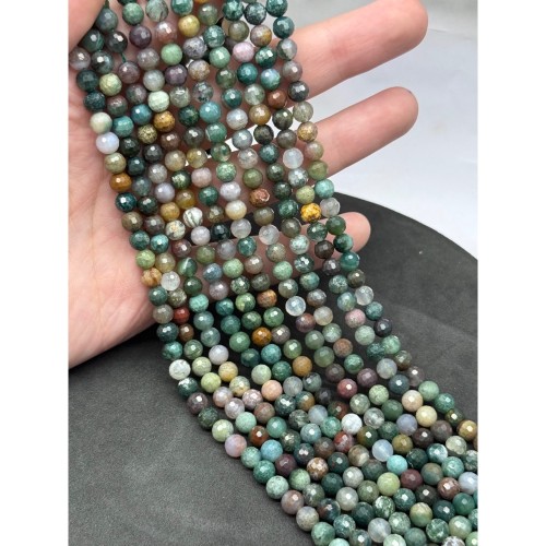 Каменные бусины, Яшма, зелёная, индийская, шарик огранка, 6 мм, длина нити 38 см