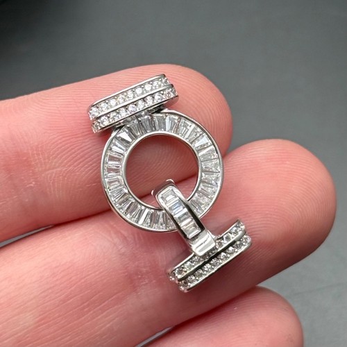 Замок "Круг", модель SS 925, с циркониями, покрытие родий, размер 25х15 мм, цена за 1 шт