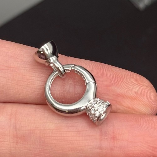 Замок, карабин, с циркониями, с концевиками, модель SS 925, покрытие родий, размер 15 мм, цена за шт.