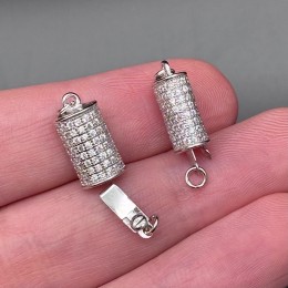 Замок, педальный, с циркониями, покрытие родий, модель SS 925 , размер 18х8 мм, цена за 1 шт