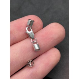 Карабин, замок, с концевиками, под шнур, модель SS 925, покрытие родий, карабин 10 мм, диаметр концевика 4,5 мм, цена за шт.