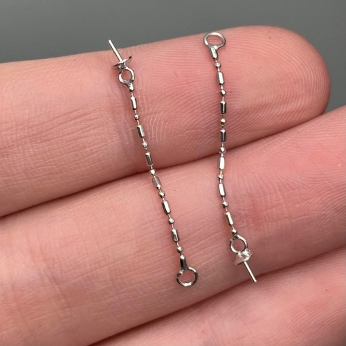 Цепочка удлинительная, покрытие родий, модель SS 925, длина 3 см, с колечком 3 мм, с бейлом (штырем) под вклейку 4,5 мм