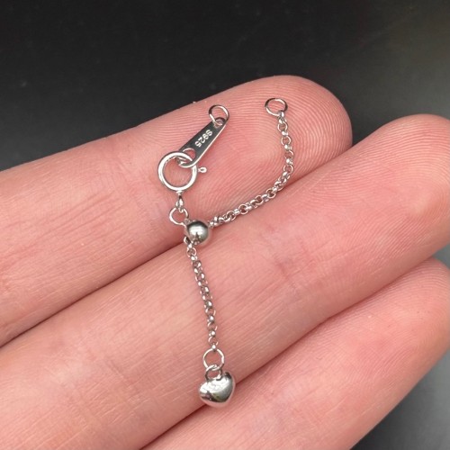 Карабин, замочек, шпрингель, с цепочкой удлинительной, покрытие родий, модель SS 925, длина 4 см, подвеска сердечко, силиконовый фиксатор