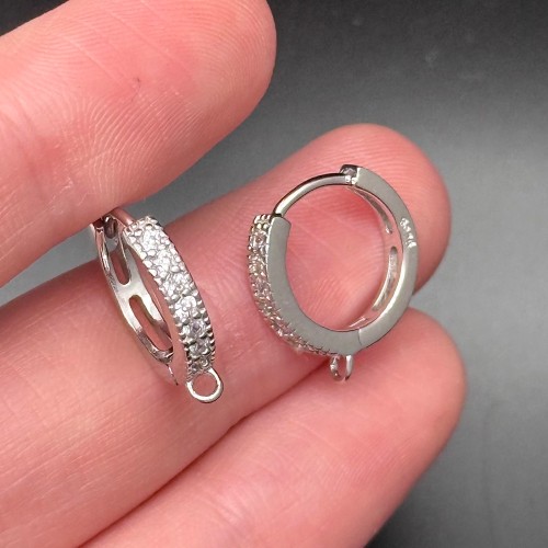 Швензы, с циркониями, покрытие родий, модель SS 925, 15х15 мм, цена за пару