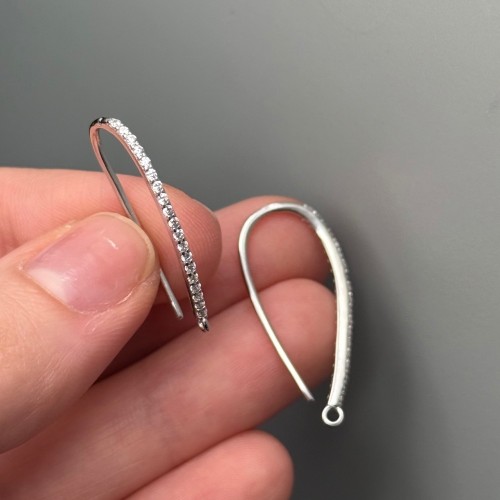 Швензы, крючок, с циркониями, покрытие родий, модель SS 925, размер 30х1,5 мм, цена за пару