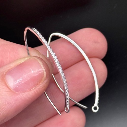 Швензы, крючок, с циркониями, покрытие родий, модель SS 925, размер 38х2 мм, цена за пару