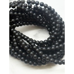 Каменные бусины, Обсидиан черный, матовый, шарик гладкий, 4 мм, длина нити 38 см