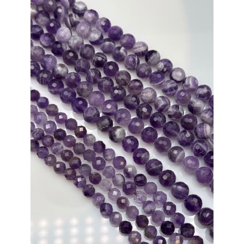 Каменные бусины, Аметист с полосками, люкс, 6 мм, шарик огранка, длина нити 38 см