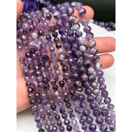 Каменные бусины, Аметист с полосками, люкс, 6 мм, шарик огранка, длина нити 38 см
