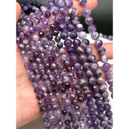 Каменные бусины, Аметист с полосками, люкс, 6 мм, шарик огранка, длина нити 38 см