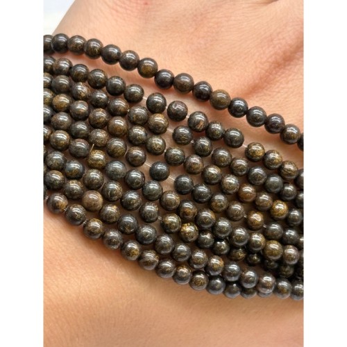 Каменные бусины, Бронзит, шарик гладкий, 4-4,5 мм, длина нити 38 см