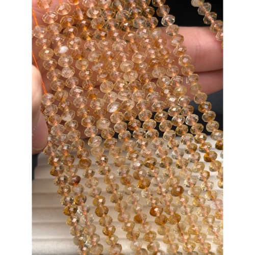 Каменные бусины, Цитрин, люкс, огранка, рондель,  5х3,5мм, длина нити 38 см