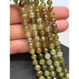 Каменные бусины, Гранат, зелёный, Гроссуляр, люкс, шарик огранка, 6 мм, длина нити 19 см