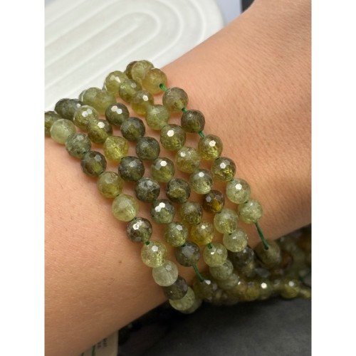 Каменные бусины, Гранат, зелёный, Гроссуляр, люкс, шарик огранка, 6 мм, длина нити 19 см