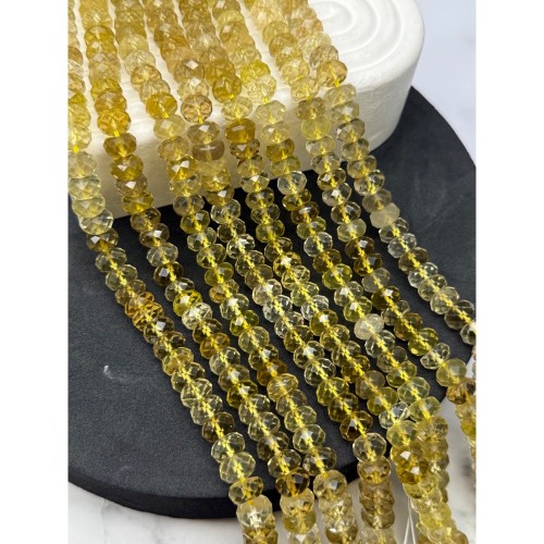 Каменные бусины, Цитрин, лимонный, огранка, рондель, 8,5х6,5 мм, длина нити 19 см