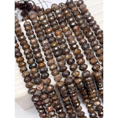 Каменные бусины, Бронзит, рондель, огранка, 6х4 мм, длина нити 38 см