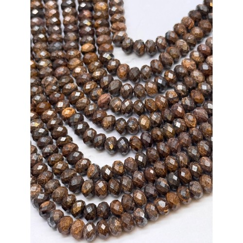 Каменные бусины, Бронзит, рондель, огранка, 6х4 мм, длина нити 38 см