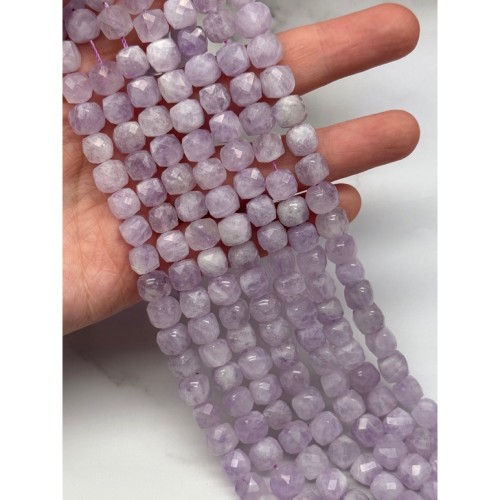 Каменные бусины, Аметист, лавандовый, кубик, огранка, 9х9 мм, длина нити 39-40 см