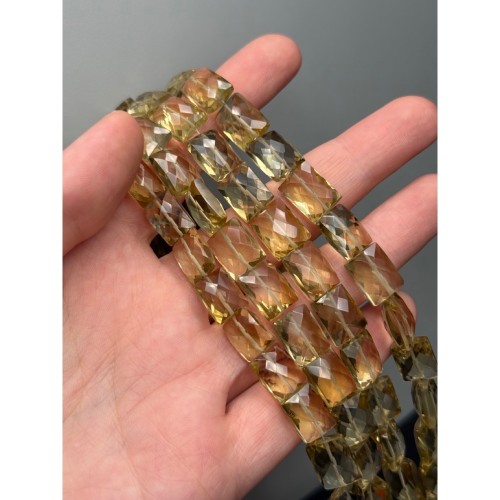 Каменные бусины, Цитрин, лимонный кварц, ЛЮКС, прямоугольник, ювелирная огранка, ~12х9х6 мм, длина нити 20 см