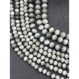 Каменные бусины, Кошачий глаз, (орлиный, соколиный), серый, светлый, люкс, шарик гладкий, 8 мм, длина нити 19 см