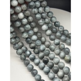 Каменные бусины, Кошачий глаз, (орлиный, соколиный), серый, светлый, люкс, шарик гладкий, 10 мм, длина нити 19 см