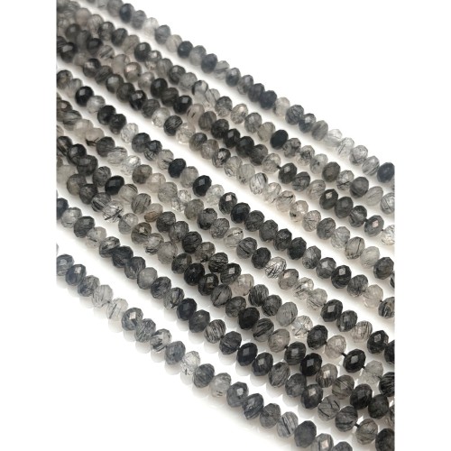 Каменные бусины, Турмалиновый кварц, люкс, рондель, огранка, 6х4 мм, длина нити 39 см