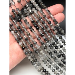 Каменные бусины, Турмалиновый кварц, люкс, рондель, огранка, 6х4 мм, длина нити 39 см