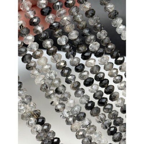 Каменные бусины, Турмалиновый кварц, люкс, рондель, огранка, 6х4 мм, длина нити 39 см