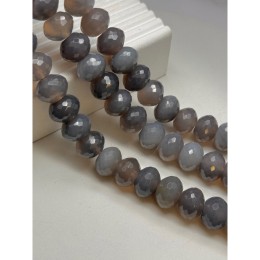 Каменные бусины, Агат серый, (Халцедон), натуральный цвет, рондель, огранка, 15х11, длина нити 39 см