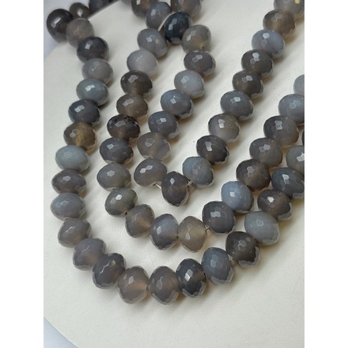 Каменные бусины, Агат серый, (Халцедон), натуральный цвет, рондель, огранка, 15х11, длина нити 39 см