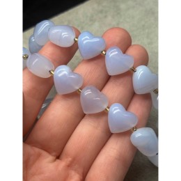 Каменные бусины, Халцедон, голубой, люкс, сердце, бусина, размер 15х14 мм, цена за 1 шт.