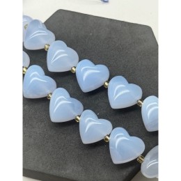 Каменные бусины, Халцедон, голубой, люкс, сердце, бусина, размер 15х14 мм, цена за 1 шт.