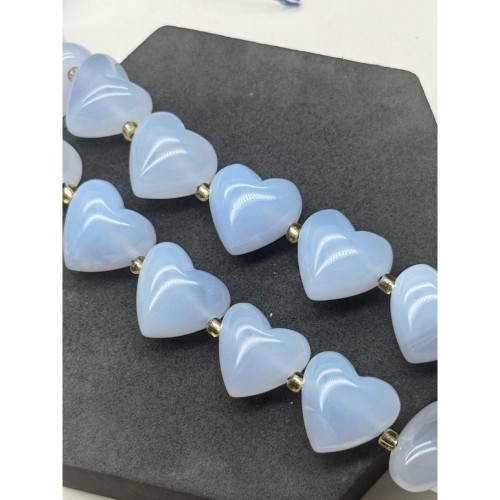 Каменные бусины, Халцедон, голубой, люкс, сердце, бусина, размер 15х14 мм, цена за 1 шт.
