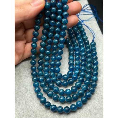 Каменные бусины, Апатит, синий, (Мадагаскар), люкс, шарик, гладкий, 8 мм, длина нити 40 см