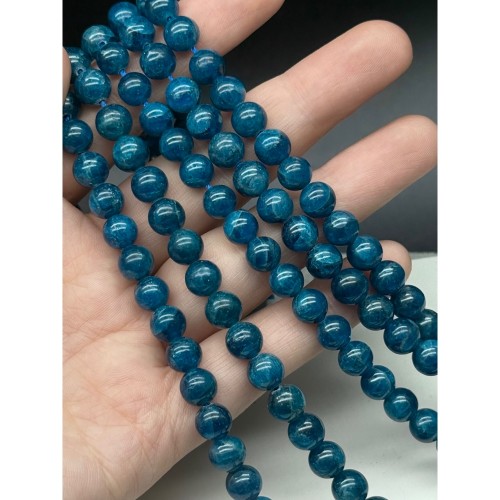 Каменные бусины, Апатит, синий, (Мадагаскар), люкс, шарик, гладкий, 8 мм, длина нити 40 см