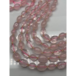 Каменные бусины, Розовый Кварц, фриформы, размер ~10-14 мм, длина нити 38 см