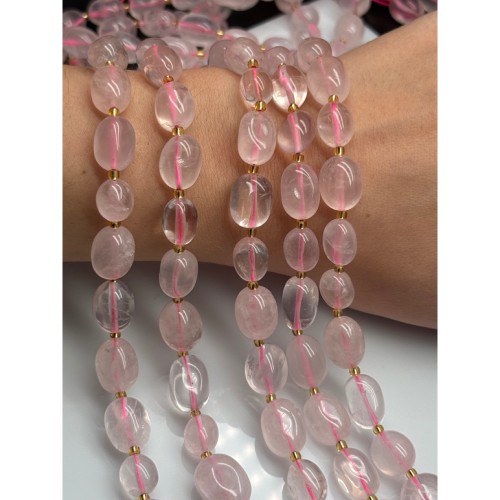 Каменные бусины, Розовый Кварц, фриформы, размер ~10-14 мм, длина нити 38 см