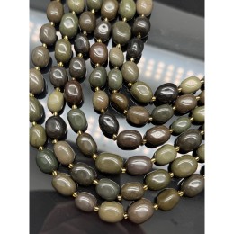 Каменные бусины, Яшма "оливка", фриформы, размер ~10-16 мм, длина нити 39 см