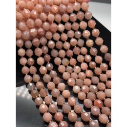 Каменные бусины, Солнечный камень (Олигоклаз), ювелирная огранка, 10х9 мм, длина нити 38 см