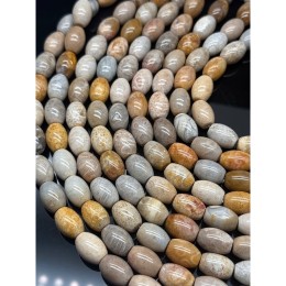 Каменные бусины, Коралл окаменелый, овальный бочонок, размер 14х10 мм, длина нити 39 см