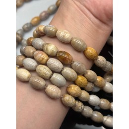 Каменные бусины, Коралл окаменелый, овальный бочонок, размер 14х10 мм, длина нити 39 см