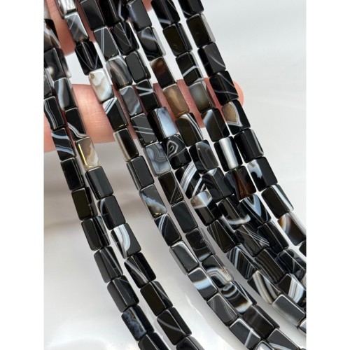 Каменные бусины, Агат черный, с полосками, люкс, прямоугольный брусок, размер 8х4 мм, длина нити 38 см