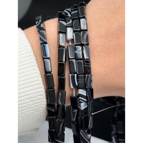 Каменные бусины, Агат черный, с полосками, люкс, прямоугольный брусок, размер 8х4 мм, длина нити 38 см