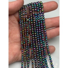 Каменные бусины, Гематит синтетический, цвет радуга, шарик огранка, размер 3 мм, нить 38 см