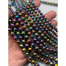 Каменные бусины, Гематит синтетический, цвет радуга, шарик огранка, размер 5,8-6 мм, нить 38 см