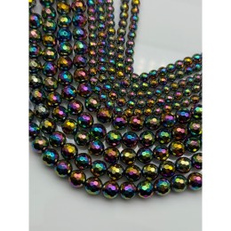 Каменные бусины, Гематит синтетический, цвет радуга, шарик огранка, размер 6 мм, нить 40 см