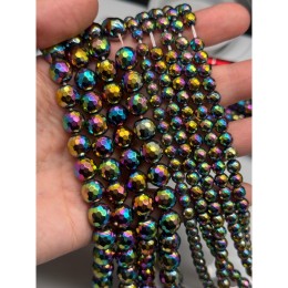 Каменные бусины, Гематит синтетический, цвет радуга, шарик огранка, размер 6 мм, нить 40 см